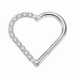 16G G23 Titanium Cubic Zircon Daith Piercing Earrings Jewelry Heart Clicker