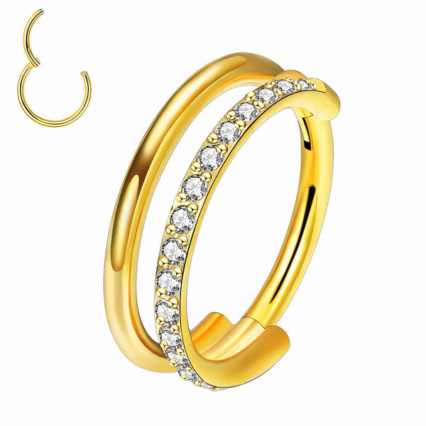 G23 Titanium 16G Gold Cubic Zircon Cartilage Conch Septum Lip Hoop Double Row Clicker Piercing Jewelry