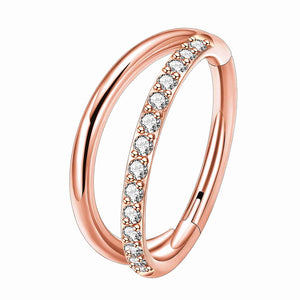 G23 Titanium 16G Rose Gold Cubic Zircon Cartilage Conch Lip Hoop Double Row Clicker Piercing Jewelry