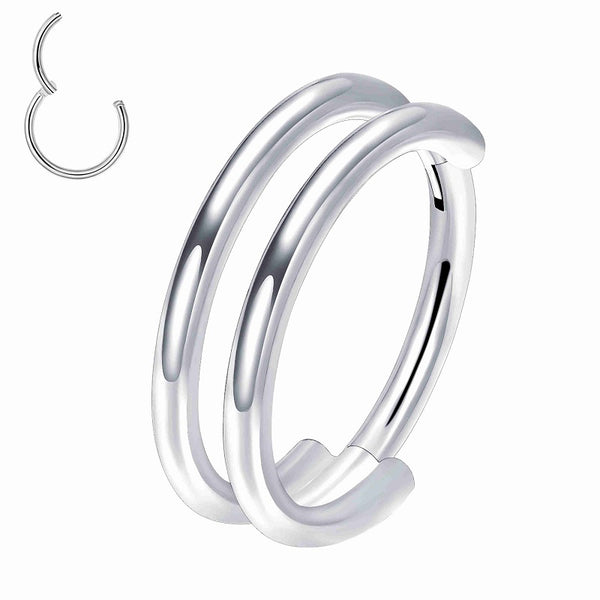 G23 Titanium 16G Silver Cartilage Conch Septum Lip Hoop Double Row Clicker Piercing Jewelry 
