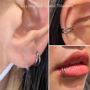 G23 Titanium 16G Silver Cartilage Septum Conch Lip Hoop Double Row Clicker Piercing Jewelry