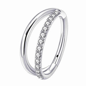G23 Titanium 16G Silver Cubic Zircon Cartilage Conch Lip Hoop Double Row Clicker Piercing Jewelry
