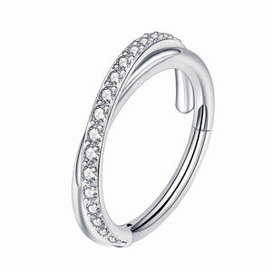 G23 Titanium 16G Silver Cubic Zircon Cartilage Conch Lip Hoop Double Row Clicker Piercing Jewelry