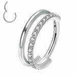 G23 Titanium 16G Silver Cubic Zircon Cartilage Conch Septum Lip Hoop Double Row Clicker Piercing Jewelry