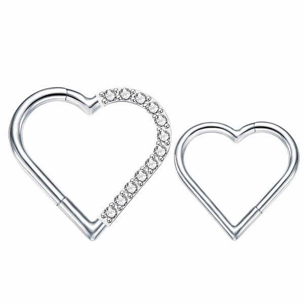 G23 Titanium Cubic Zircon Heart Daith Cartilage Helix Piercing Jewelry Clicker Ring 16G