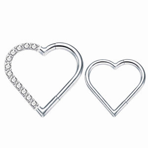 G23 Titanium Cubic Zircon Heart Daith Cartilage Helix Piercing Jewelry Clicker Ring 16G
