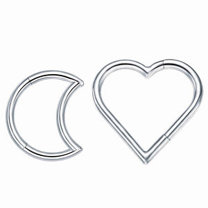 G23 Titanium Silver Heart Moon Daith Cartilage Helix Piercing Jewelry Clicker Ring 16G