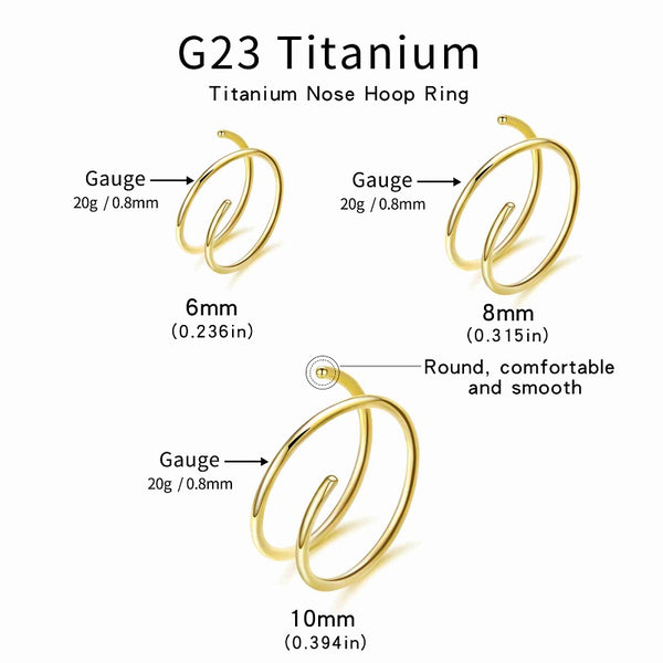 G23 Titanium Spiral Double Hoop Nose Rings 20G