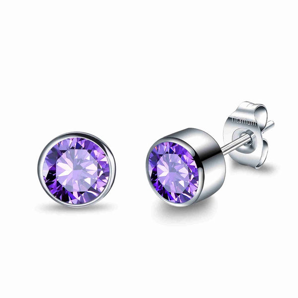 G23 Titanium Cubic Zircon Birthstone Tiny Stud Earrings for Women